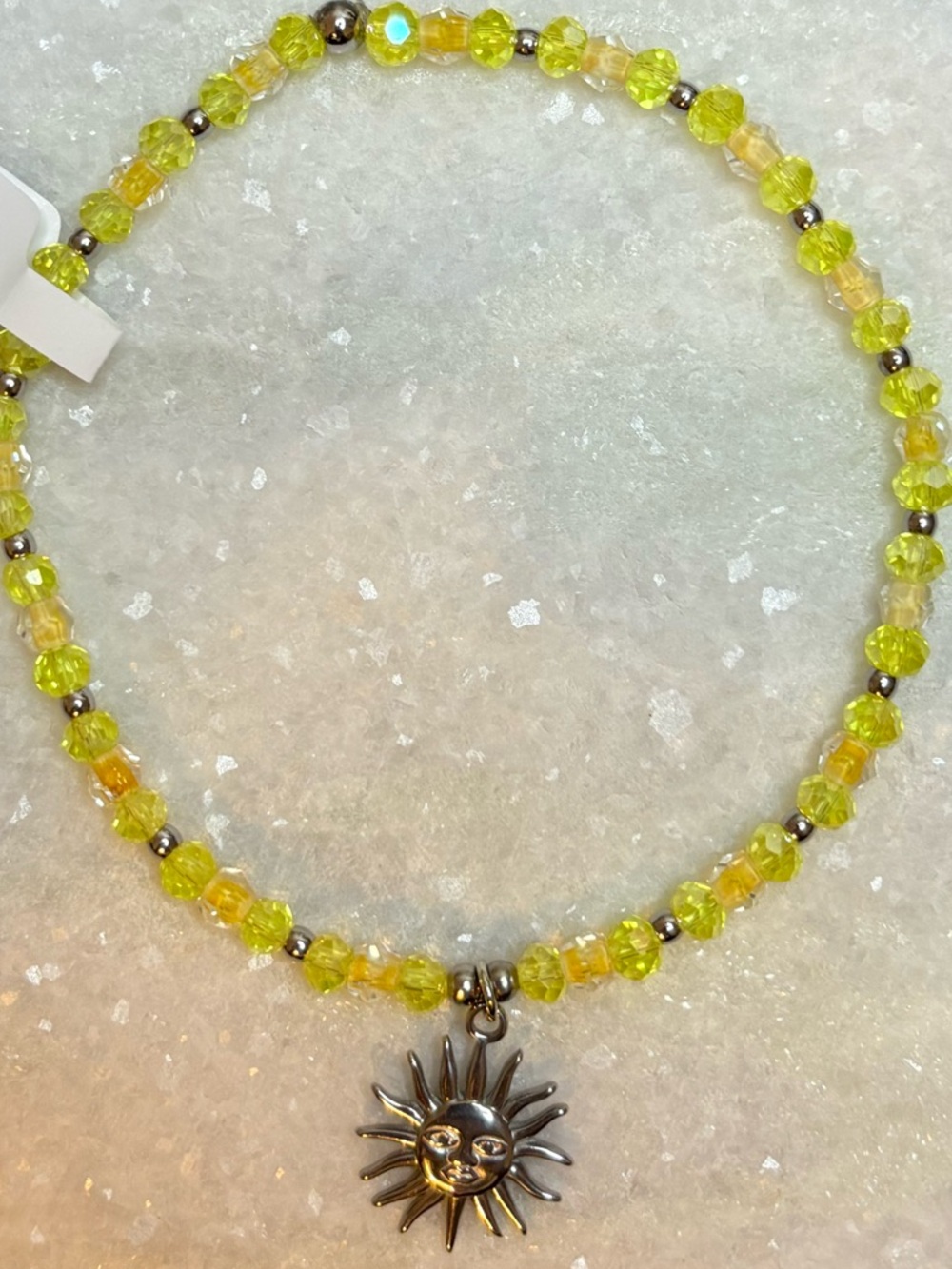 *ANKLET* S. Steel Silver Sunflower with Yellow Crystal Stretchy Anklet